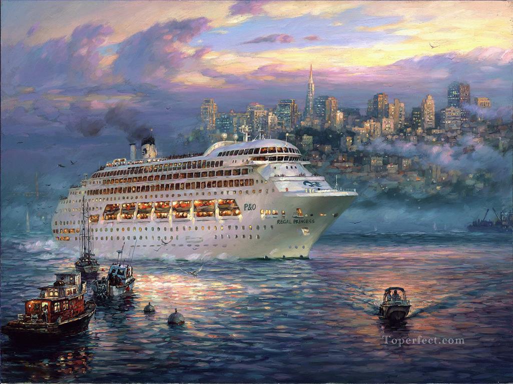 The Rising Fog cityscape modern city scenes ship cruise Oil Paintings